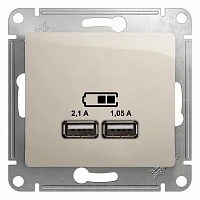 Розетка USB Schneider Electric Glossa 5В/2,1А, 2х5В/1,05А молочный
